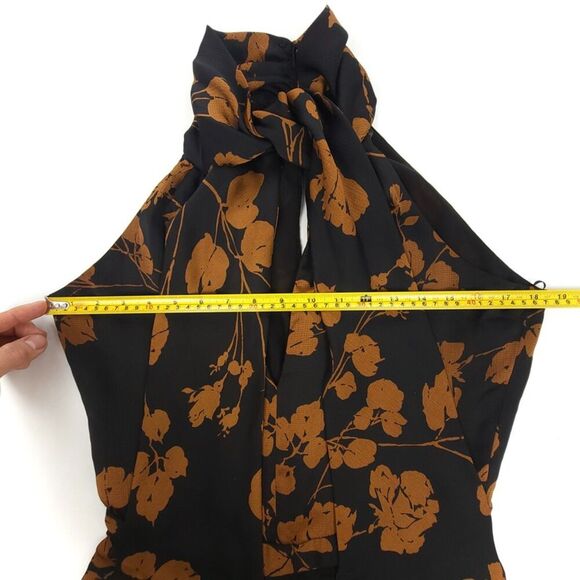 NEW Banana Republic Minimal Tie Neck Cropped Wide Leg Jumpsuit Brown Boho Floral - Picture 3 of 11